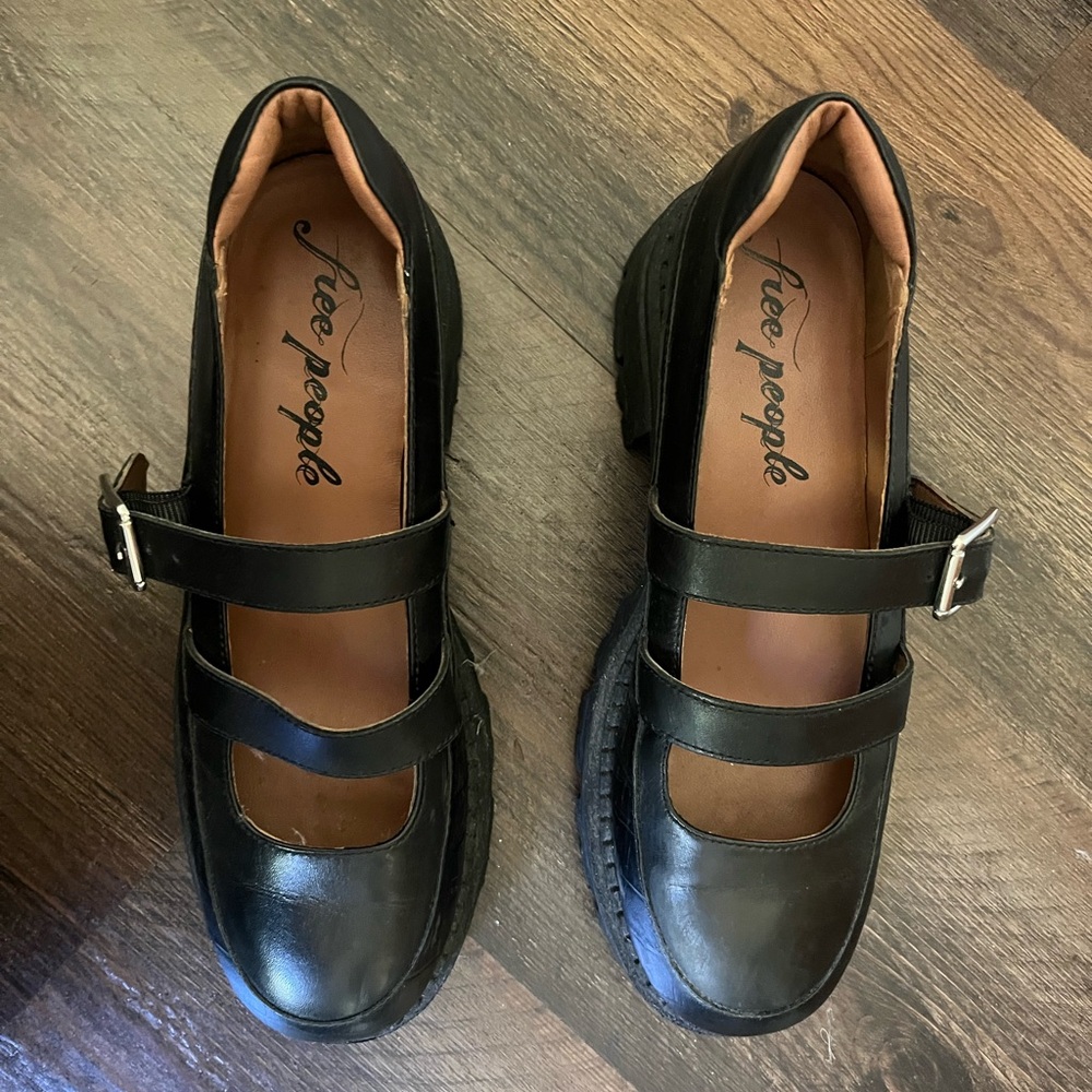 Free People Black Double Strap Flats